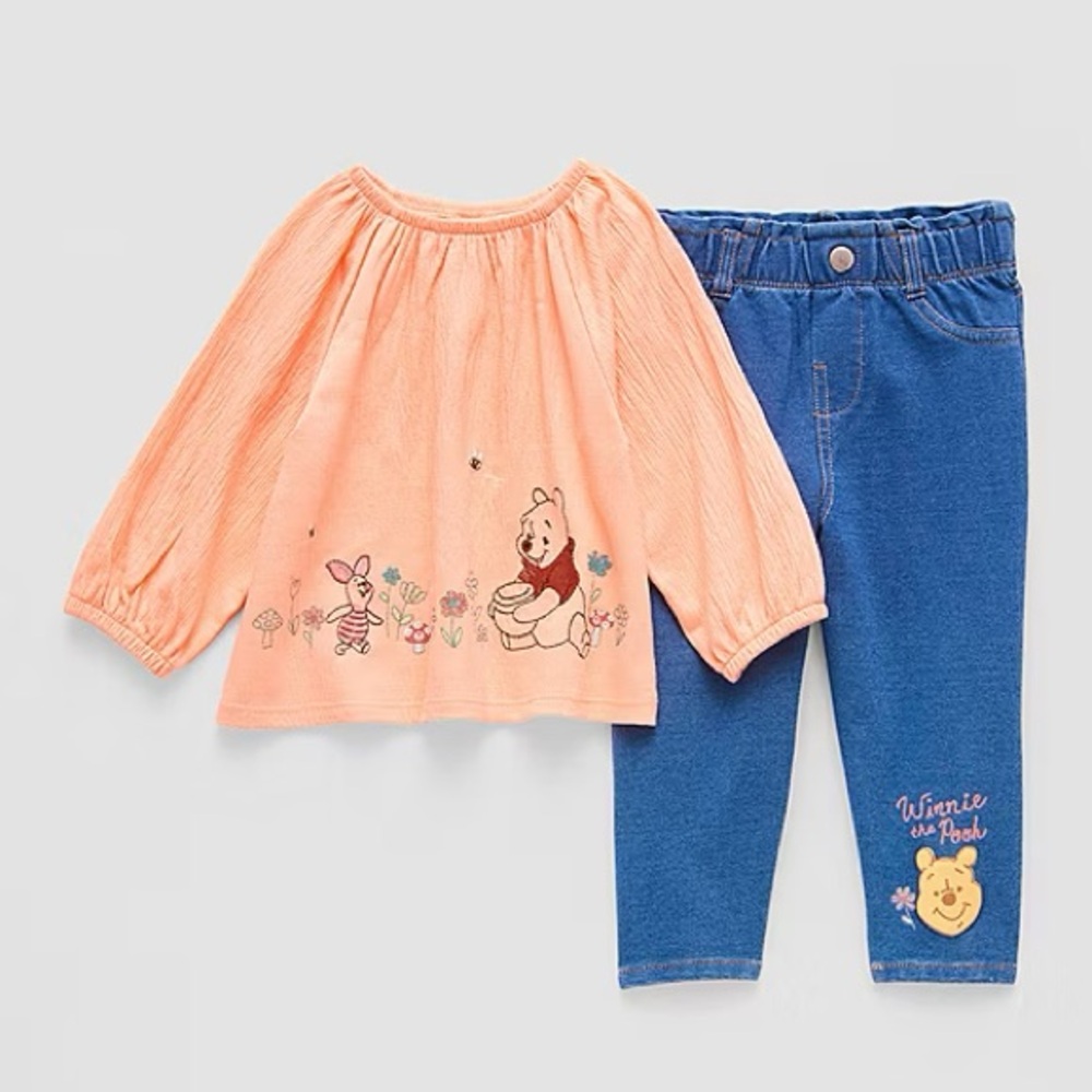 NWT Disney Baby Girls Long Sleeve Top & Pants Set Coral Size 3-6M